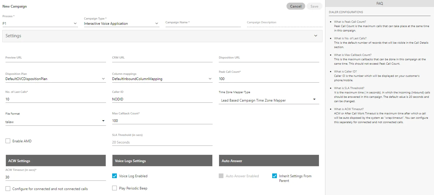 Figure: Creating New Interactive Voice Application Campaign