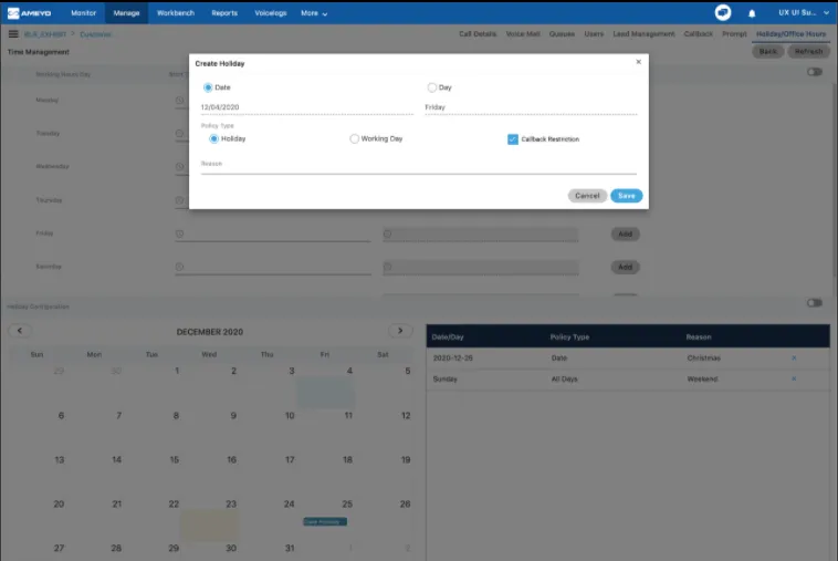 Figure: Adding or Editing Callback Hours