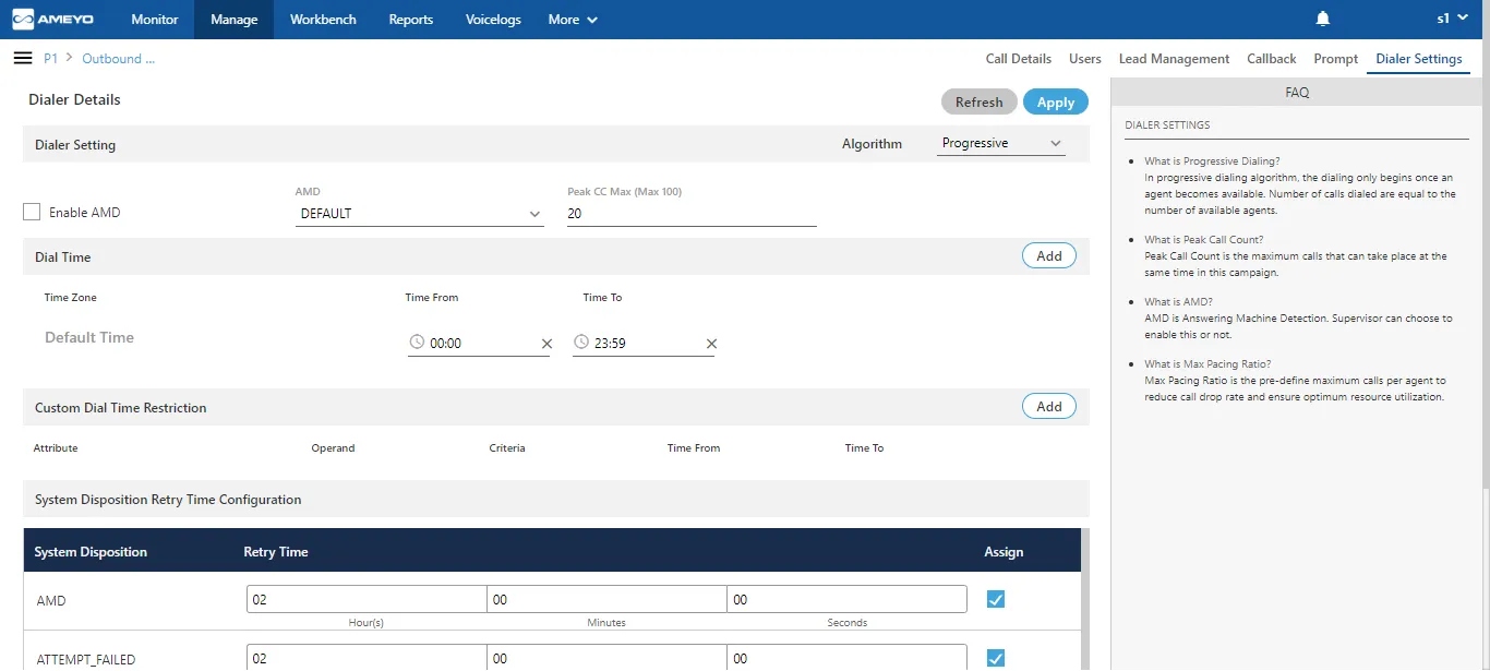 Figure: Progressive Dialer Settings