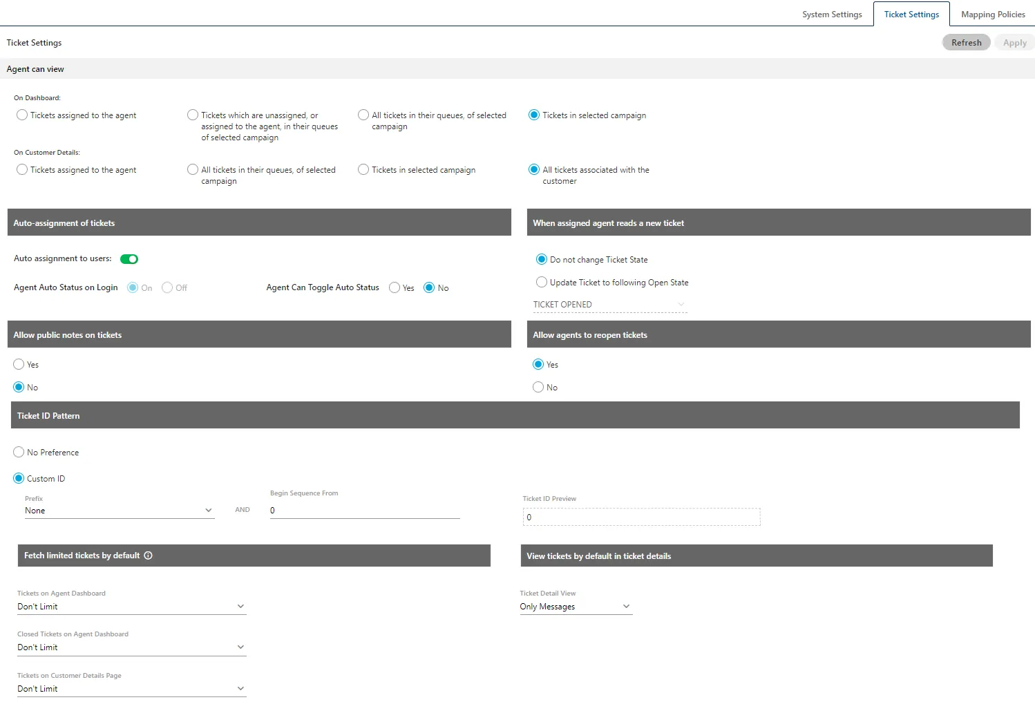 Figure: Ticket Settings