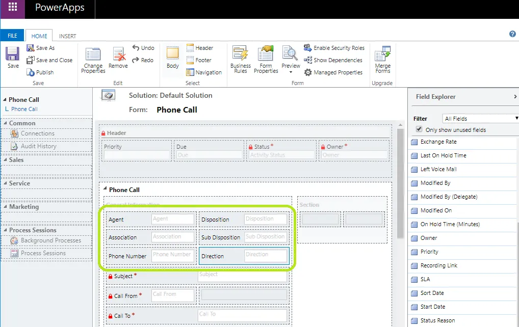 Figure: Fields dragged to Main Menu