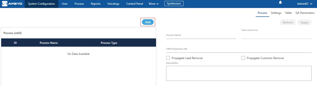 Figure: Process Tab