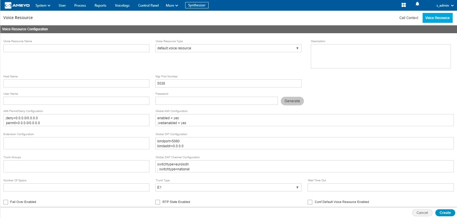 Figure: Adding a Voice Resource