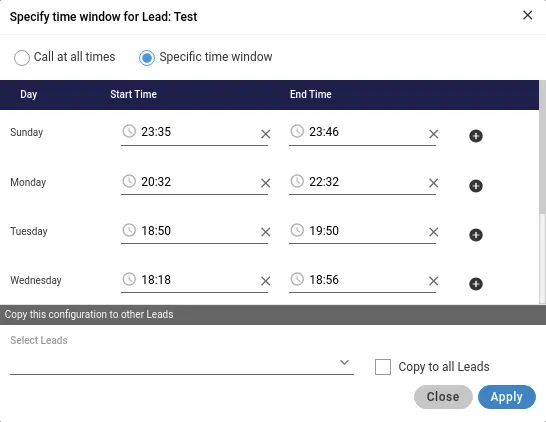 Figure: Select time period for the lead Figure: Select time period for the lead