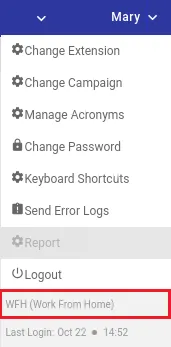 Figure: Working Mode Status Visibility at Agent's Account Menu