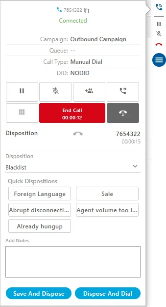 Figure: Blacklist Disposition at Telephony Panel