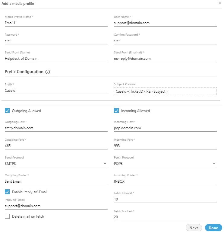 Figure: Sample Email Media Profile