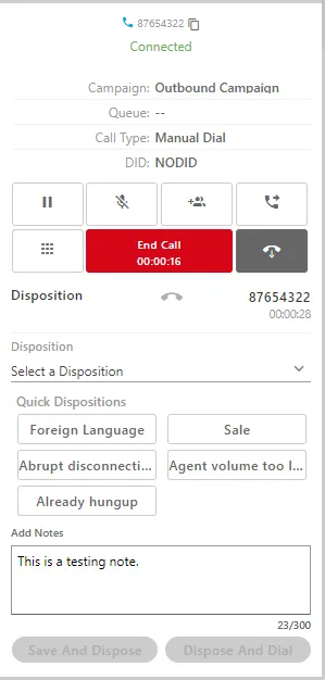Figure: Adding the Call Note During the Call