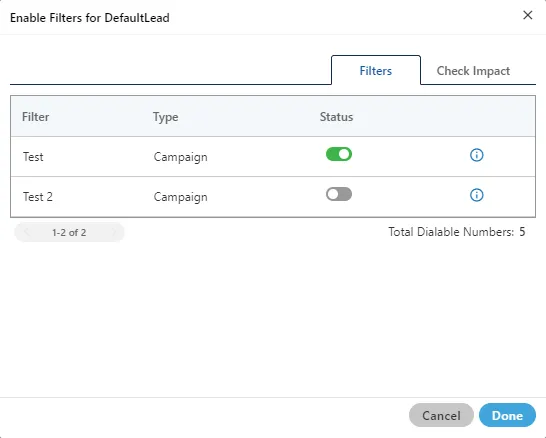 Figure: Total Dialable Numbers after enabling a filter Figure: Total Dialable Numbers after enabling a filter