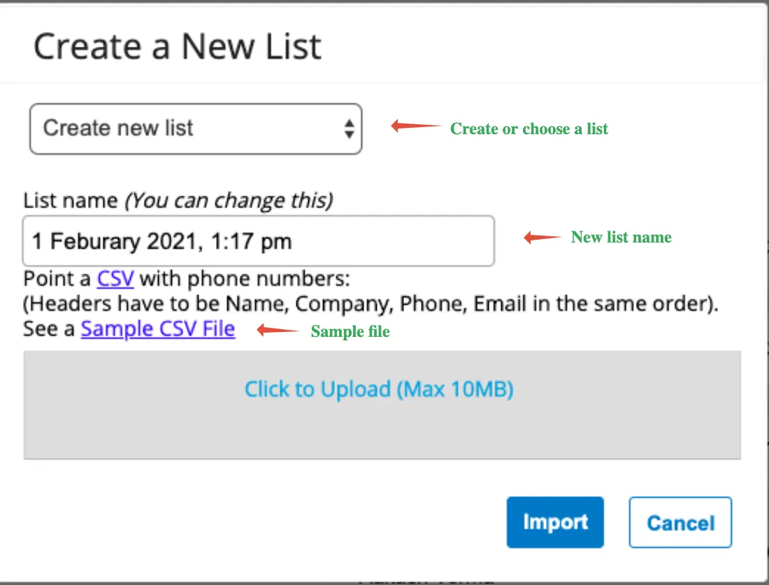 Create a new list or choose an existing list during import