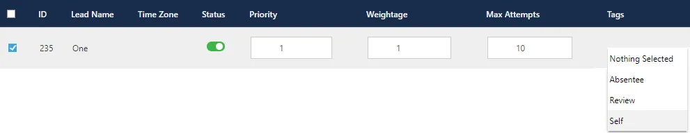 Figure: Tag a Lead Options Figure: Tag a Lead Options
