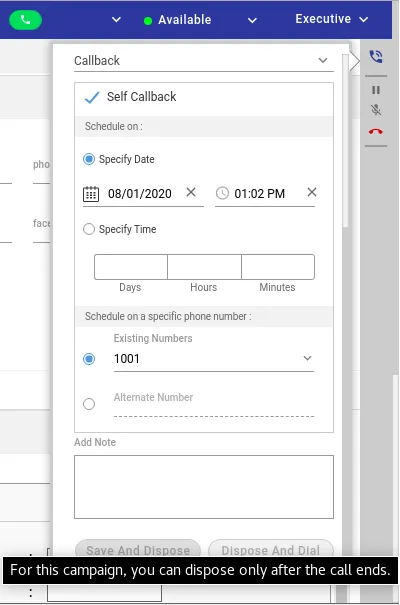 Figure: Error when the user tries to schedule the callback on an active call Figure: Error when the user tries to schedule the callback on an active call
