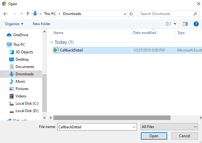Figure: Dialog Box to open the file