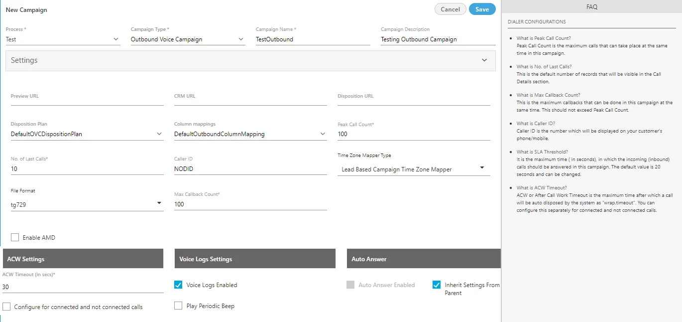 Figure: Creating New Outbound Voice Campaign
