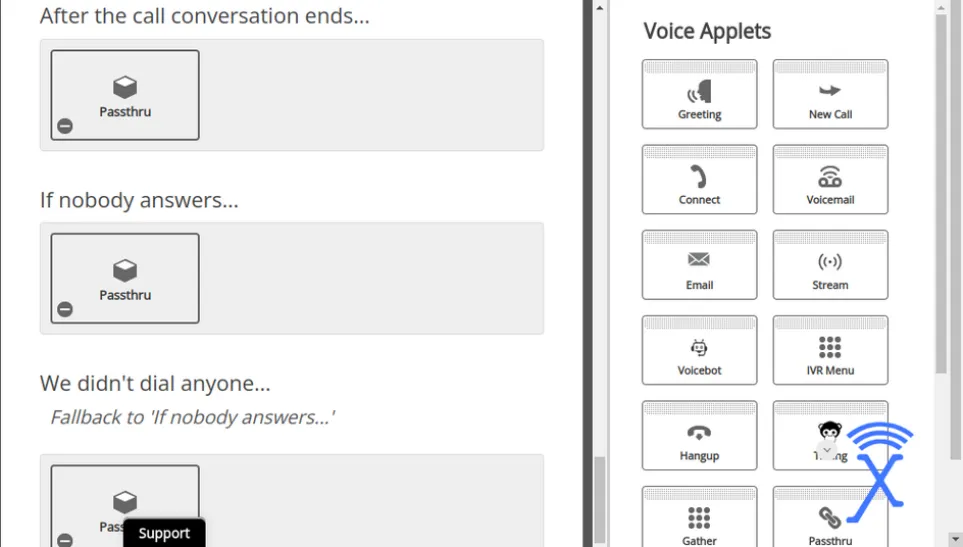 Passthru applets in the call flow