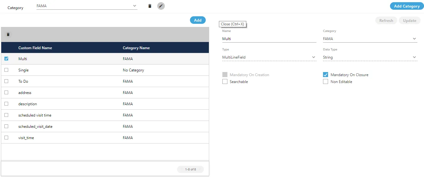 Figure: List of Custom Field