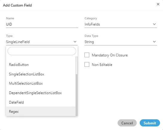 Figure: Types of Custom Field