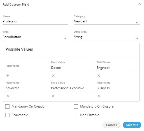 Figure: Checkboxes as Custom Fields