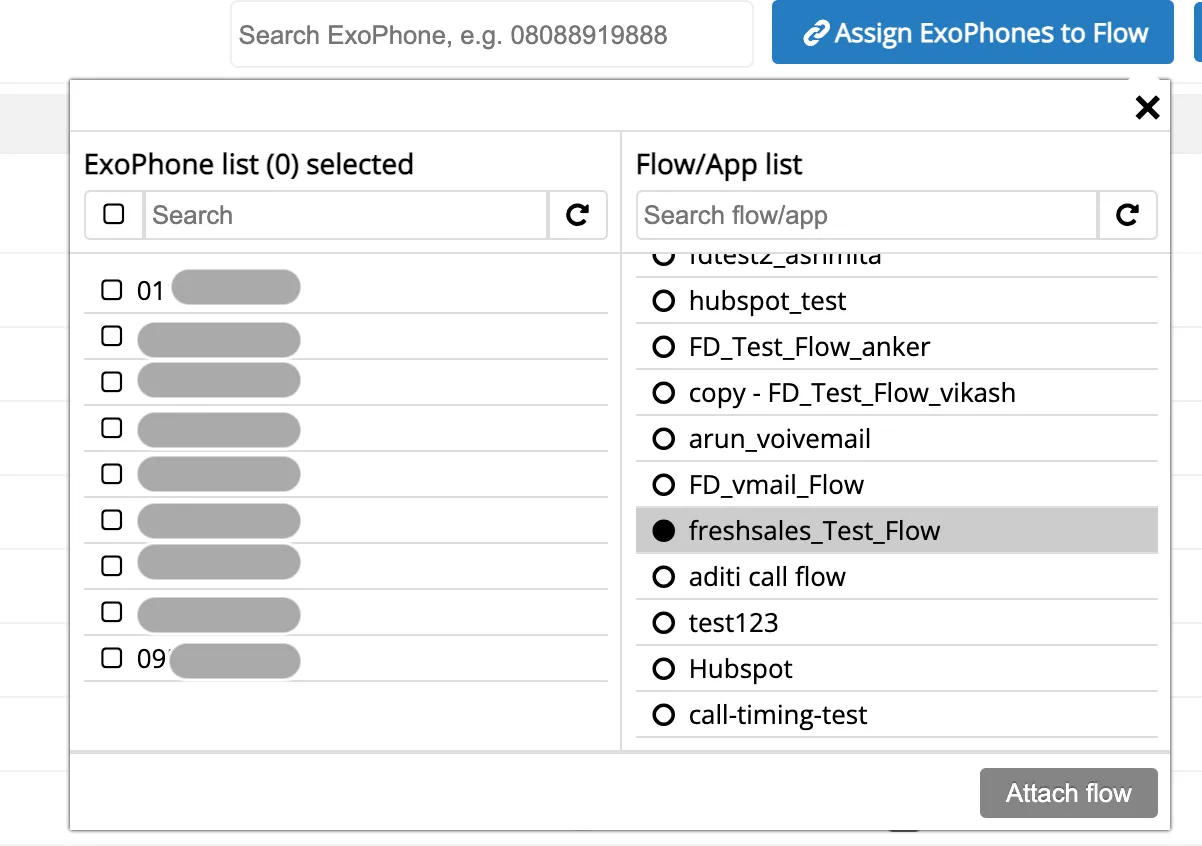 Assign ExoPhones to Flow dialog