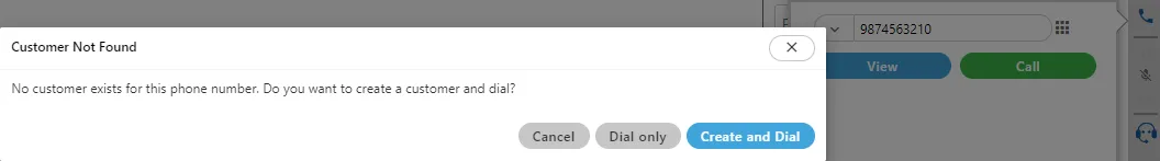 Figure: Calling Modal for Unregistered Number Figure: Calling Modal for Unregistered Number