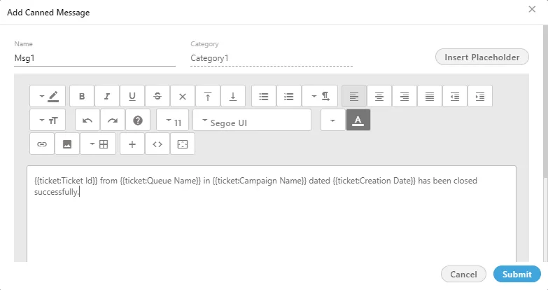 Figure: Modify a Canned Message Figure: Modify a Canned Message
