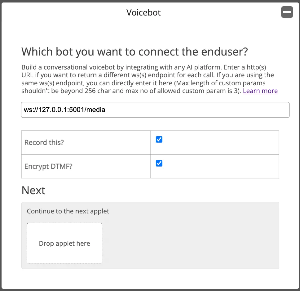 Voicebot applet configuration