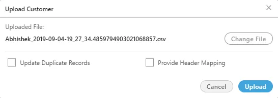 Figure: Pop-up to upload the CSV file Figure: Pop-up to upload the CSV file