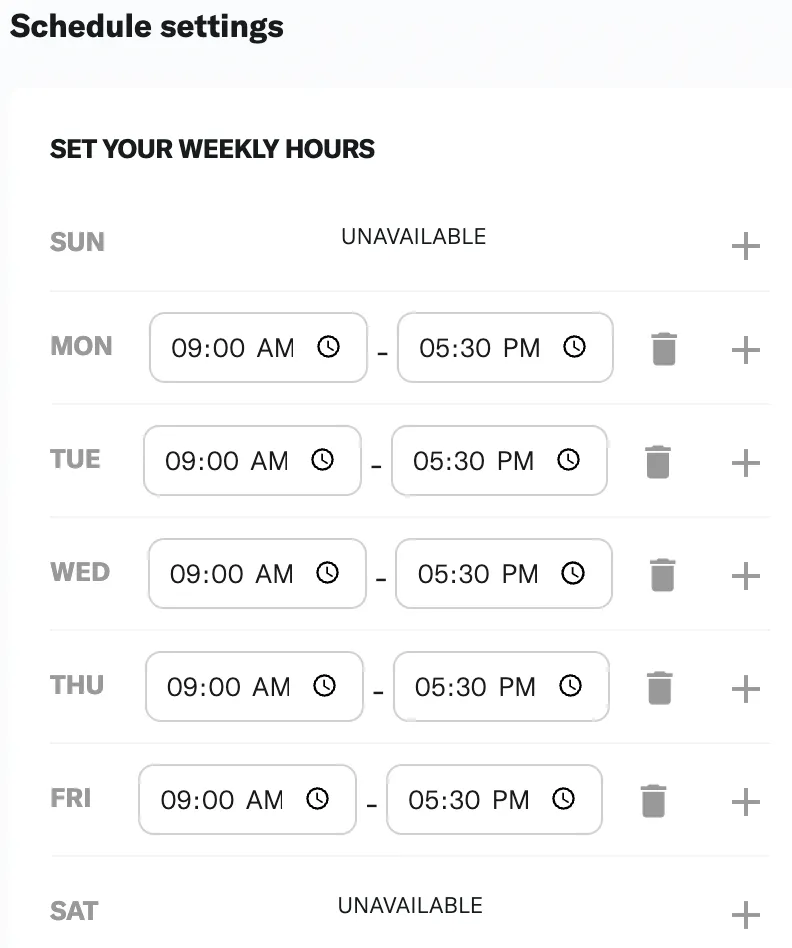 Set your weekly hours