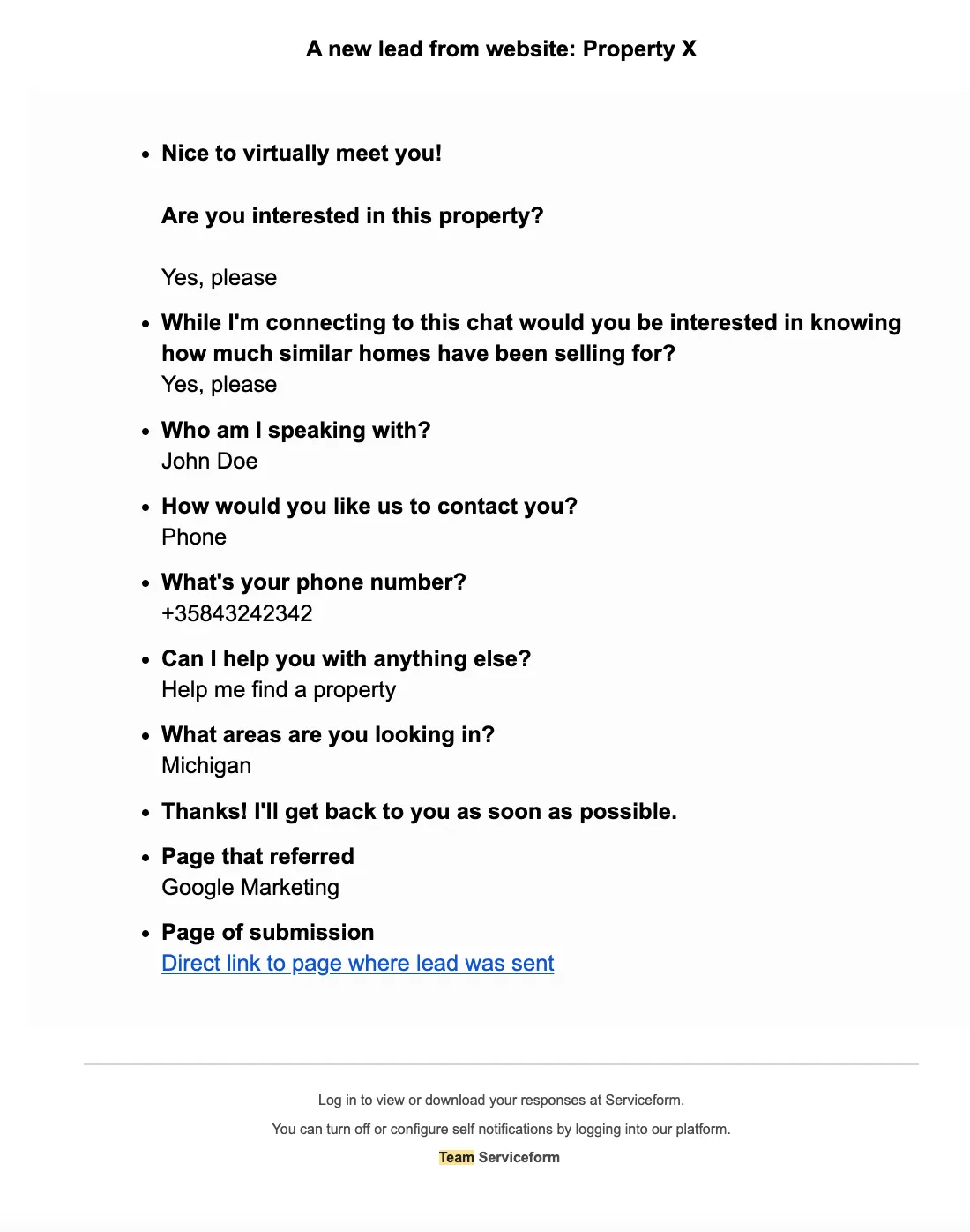Serviceform lead Serviceform lead