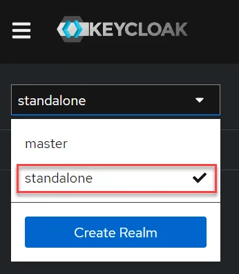 Keycloak realm side menu
