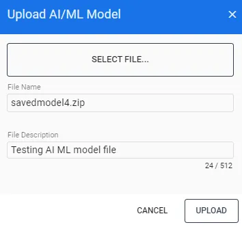 Upload AI/ML Model dialog box