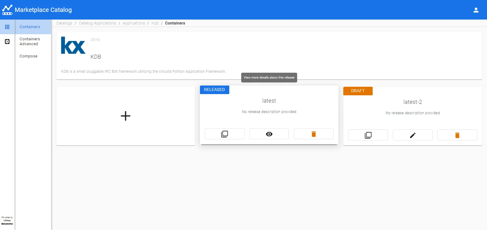 Manufacturing Connect User UI : General Settings : Features : Marketplace Catalog : Catalog Applications : Containers/Containers Advanced/Compose Manufacturing Connect User UI : General Settings : Features : Marketplace Catalog : Catalog Applications : Containers/Containers Advanced/Compose