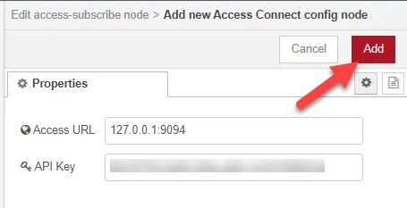 Add new Access Connect config node dialog box