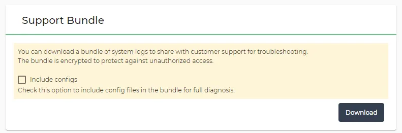 Support bundle section