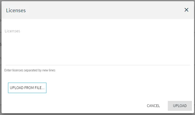 Belden Horizon Data Manager User UI : Activation > Configuration : Activation Config 2/6 Uploading node-locked keys : Licenses dialog box