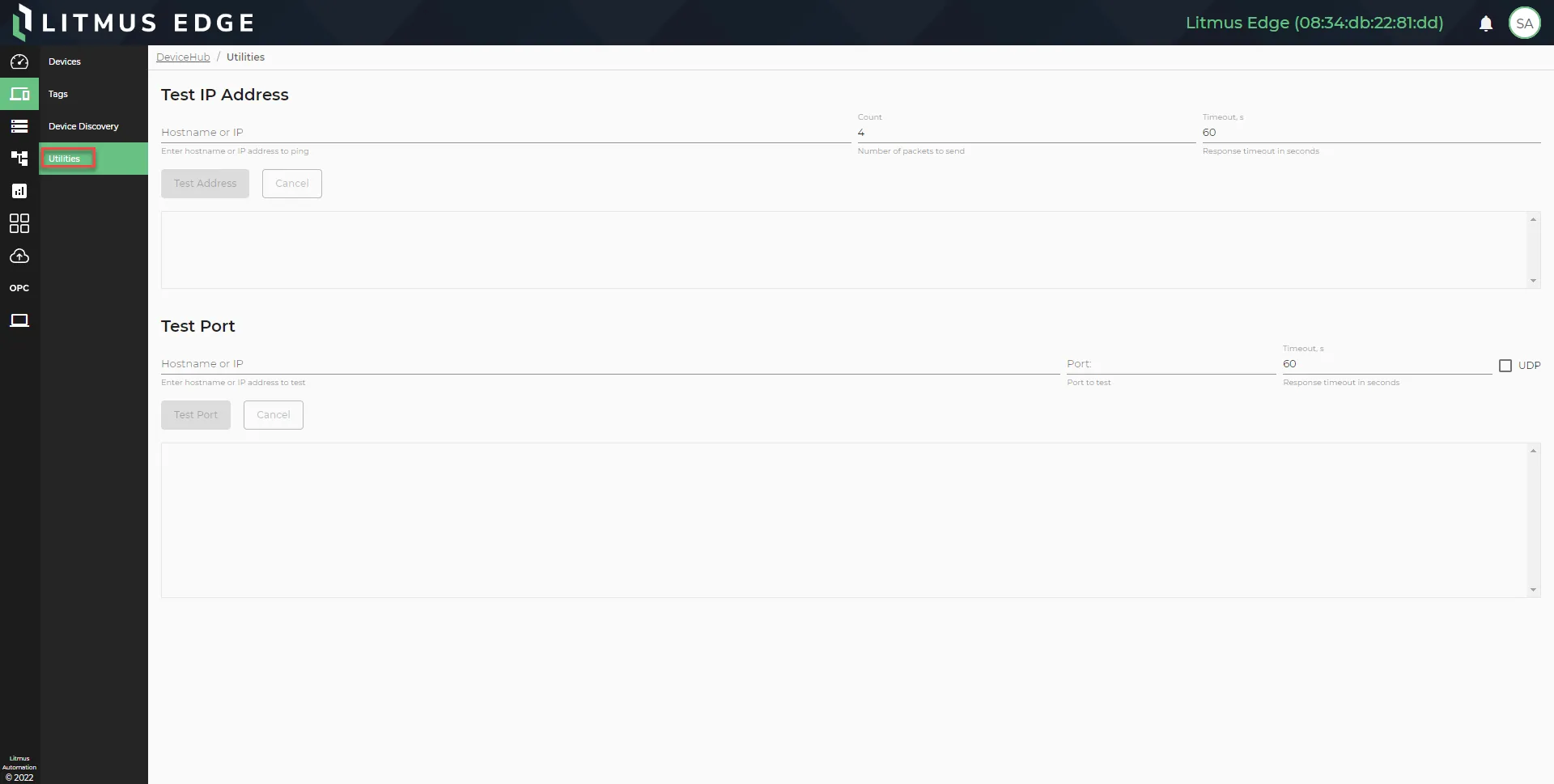 DeviceHub Utilities pane