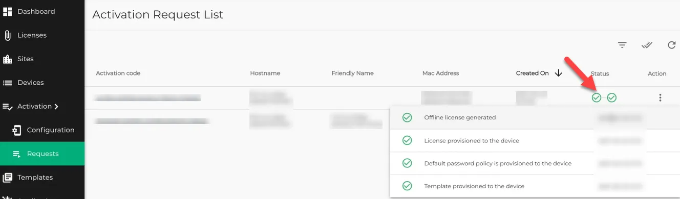 Activation Request List pane