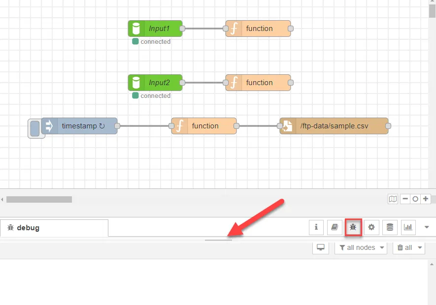 Completed flows canvas with debug message icon Completed flows canvas with debug message icon