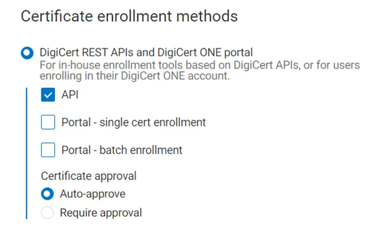 Certificate enrollment methods dialog box