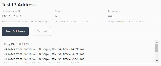 Test IP Address interface Test IP Address interface