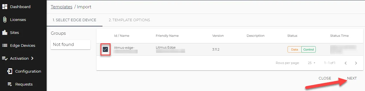 SELECT EDGE DEVICE page