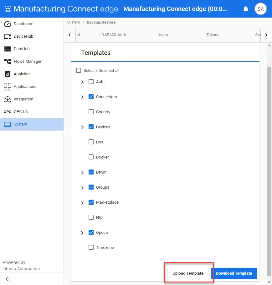 Upload Template button