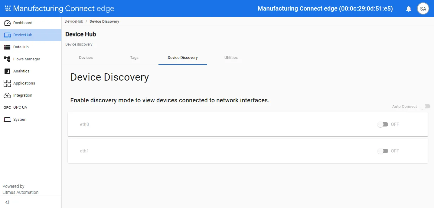 Device Discovery pane