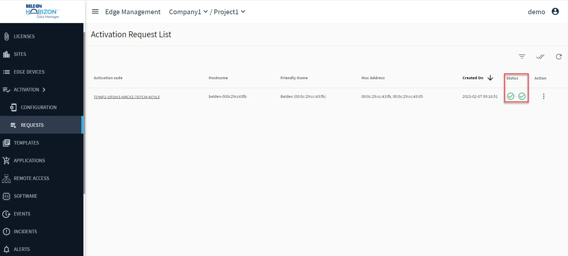 Belden Horizon Data Manager User UI : Activation > Requests : Stages Belden Horizon Data Manager User UI : Activation > Requests : Stages