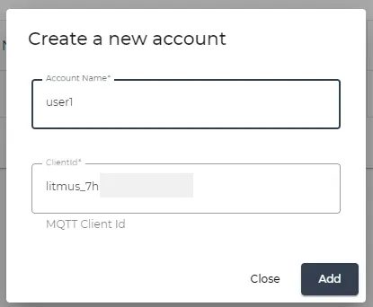 Create a new account dialog