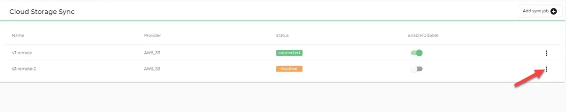 Sync job action menu