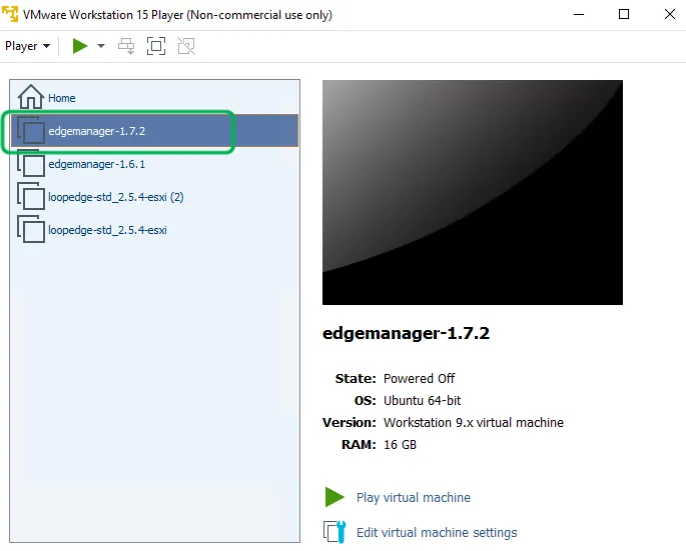 Selecting EdgeManager panel Selecting EdgeManager panel
