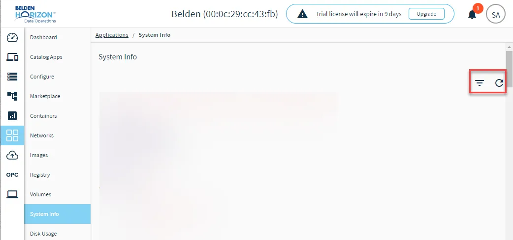 The Show filter and Refresh icon for system information The Show filter and Refresh icon for system information