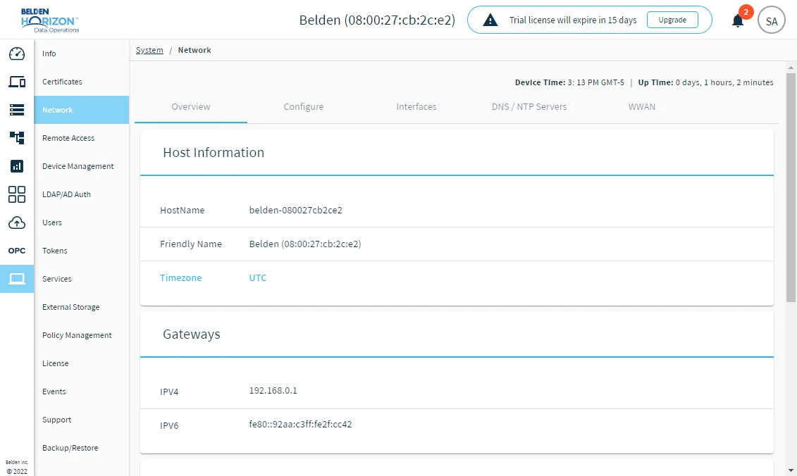 The System Network pane The System Network pane