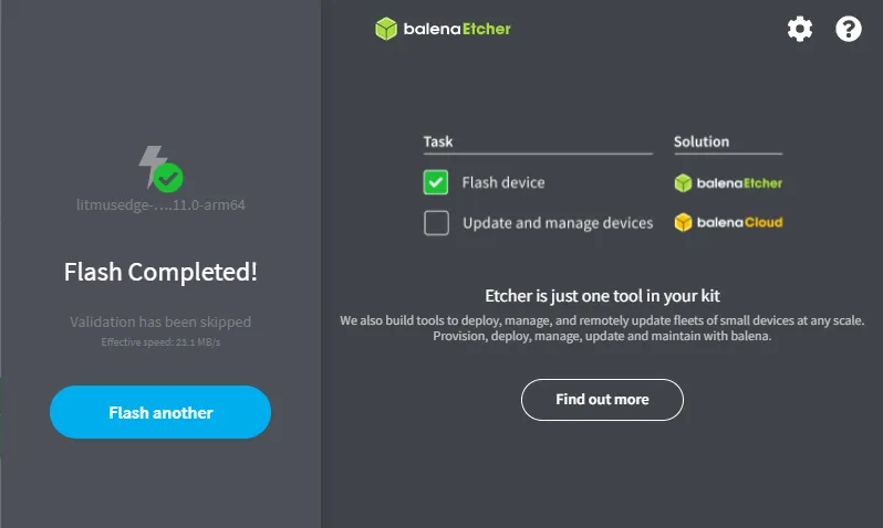 Flash completed screen